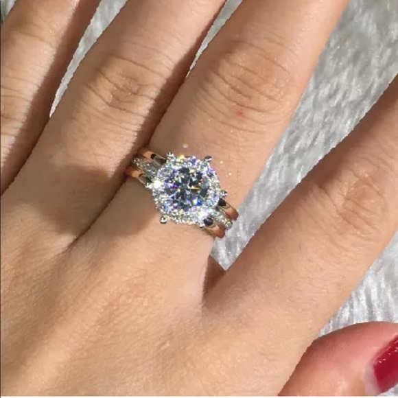 New Two Tone 925 Silver Women White Sapphire Ring - Picture 3 of 5